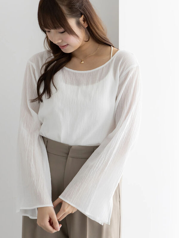 クレープフレアスリーブブラウス【AOYAMA FASHION ASSOCIATION × Té chichi】（オフホワイト/オレンジ）｜Te chichi（テチチ）通販