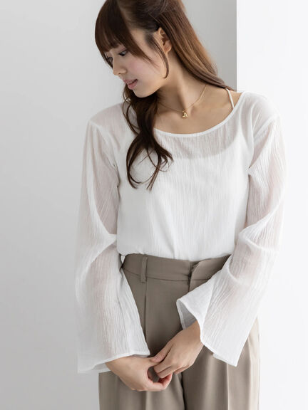 クレープフレアスリーブブラウス【AOYAMA FASHION ASSOCIATION × Té chichi】（オフホワイト/オレンジ）｜Te chichi（テチチ）通販