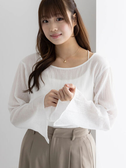 クレープフレアスリーブブラウス【AOYAMA FASHION ASSOCIATION × Té chichi】（オフホワイト/オレンジ）｜Te chichi（テチチ）通販