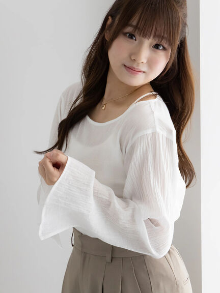 クレープフレアスリーブブラウス【AOYAMA FASHION ASSOCIATION × Té chichi】（オフホワイト/オレンジ）｜Te chichi（テチチ）通販