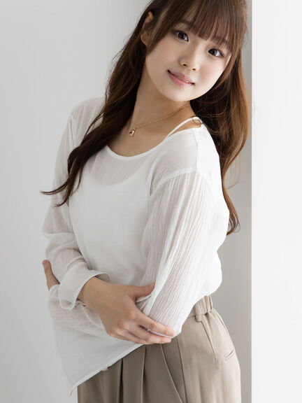 クレープフレアスリーブブラウス【AOYAMA FASHION ASSOCIATION × Té chichi】（オフホワイト/オレンジ）｜Te chichi（テチチ）通販