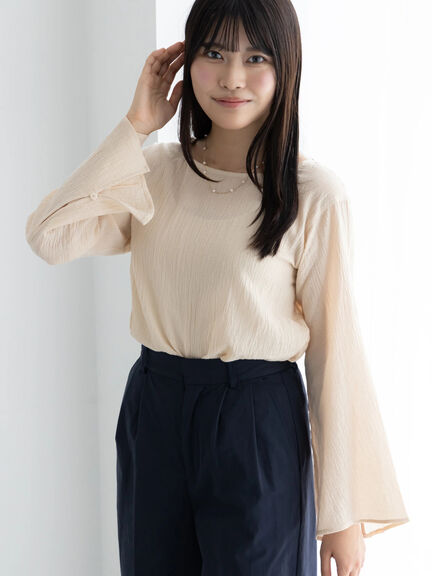 クレープフレアスリーブブラウス【AOYAMA FASHION ASSOCIATION × Té chichi】（オフホワイト/オレンジ）｜Te chichi（テチチ）通販