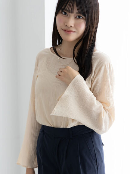 クレープフレアスリーブブラウス【AOYAMA FASHION ASSOCIATION × Té chichi】（オフホワイト/オレンジ）｜Te chichi（テチチ）通販