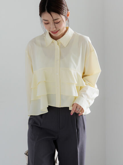 ティアードフリルクロップトシャツ（オフホワイト/イエロー/ネイビー）｜Te chichi（テチチ）通販