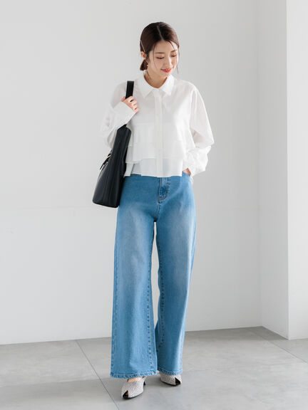 ティアードフリルクロップトシャツ（オフホワイト/イエロー/ネイビー）｜Te chichi（テチチ）通販