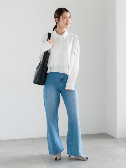 ティアードフリルクロップトシャツ（オフホワイト/イエロー/ネイビー）｜Te chichi（テチチ）通販