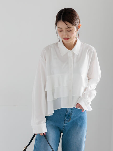 ティアードフリルクロップトシャツ（オフホワイト/イエロー/ネイビー）｜Te chichi（テチチ）通販