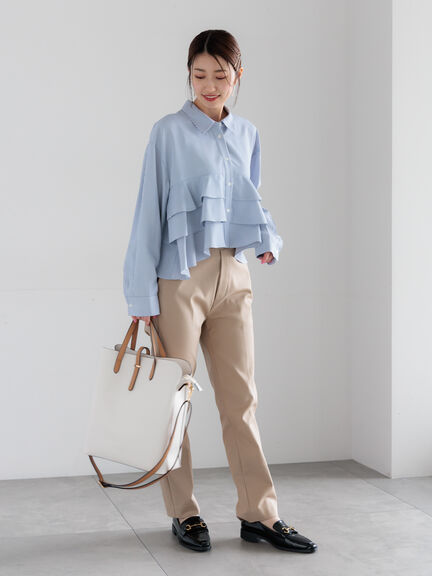 ティアードフリルクロップトシャツ（オフホワイト/イエロー/ネイビー）｜Te chichi（テチチ）通販