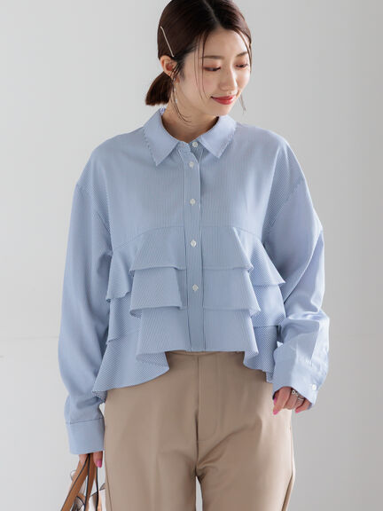 ティアードフリルクロップトシャツ（オフホワイト/イエロー/ネイビー）｜Te chichi（テチチ）通販