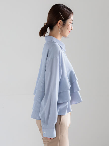 ティアードフリルクロップトシャツ（オフホワイト/イエロー/ネイビー）｜Te chichi（テチチ）通販