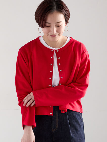R by Te chichi ダブルフェイス フェザー カーディガン レッド テチチ Te chichi ダブルフェイスフェザーカーディガン （レッド