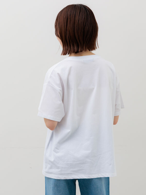 ラインストーンサークルロゴTシャツ（オフホワイト/シルバー