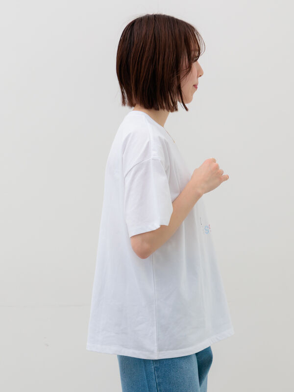 セール】 ラインストーンサークルロゴTシャツ（オフホワイト/シルバー