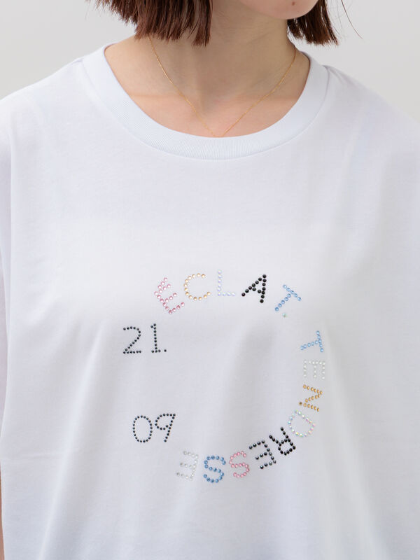 ラインストーンサークルロゴTシャツ（オフホワイト/シルバー