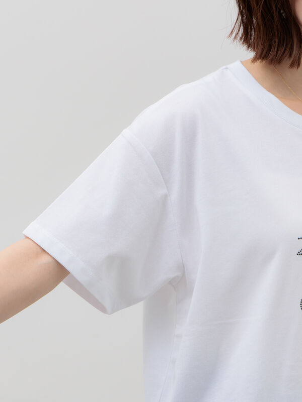 期間限定】 ラインストーンサークルロゴTシャツ（オフホワイト