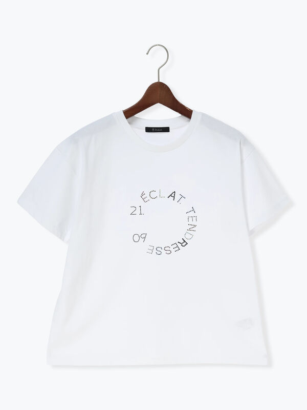 期間限定】 ラインストーンサークルロゴTシャツ（オフホワイト