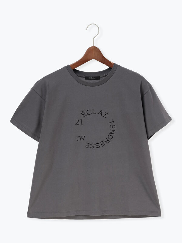 ラインストーンサークルロゴTシャツ（オフホワイト/シルバー