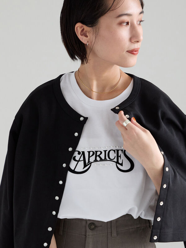 セール】 パール&ロゴプリントTシャツ（オフホワイト