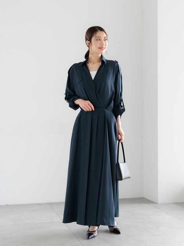 BEIGE, ベイジ SENTIER バックサテン　カシュクールワンピース KOBE LETTUCE（神戸レタス） ワンピース レディース 秋 カシュクール
