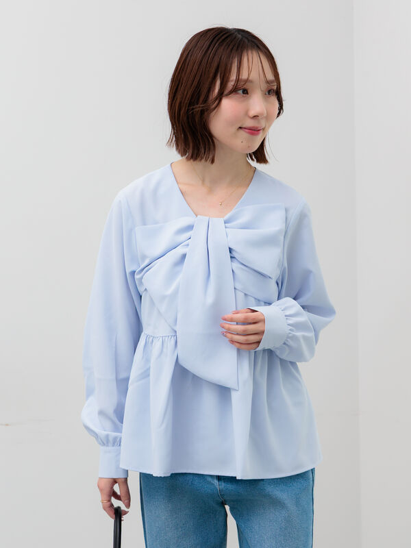 リボンディテールペプラムブラウス（サックスブルー）｜Te chichi（テチチ）通販