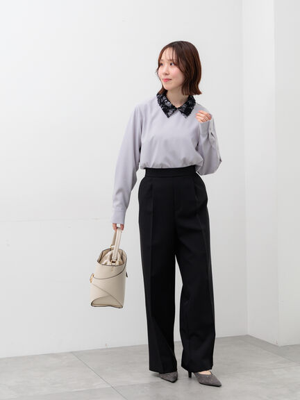 【2026年3月InRed掲載波瑠さん着用】ダブルクロスイージーワイドパンツ（グレー/チャコールグレー/ブラック/ベージュ）｜Te chichi（テチチ）通販