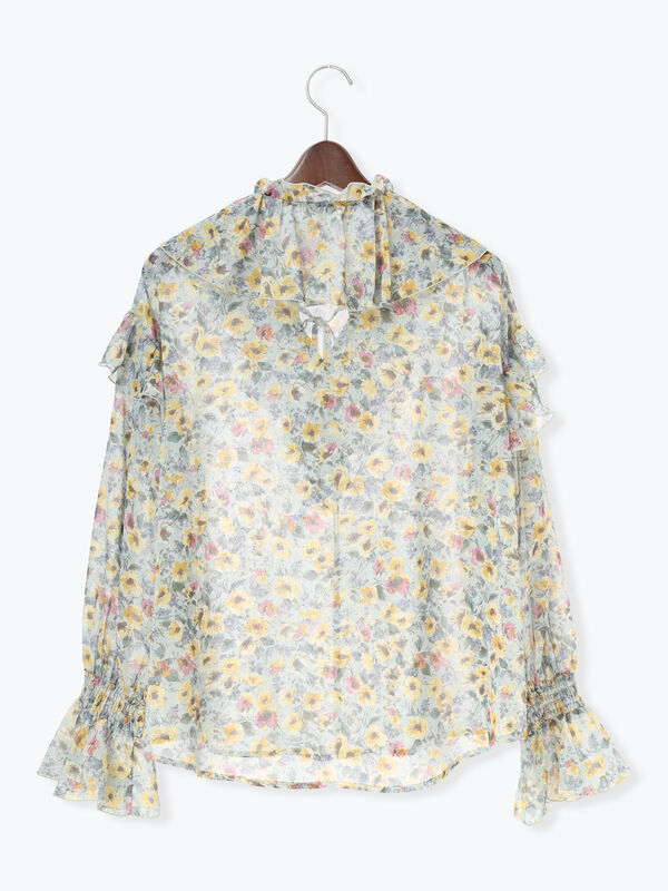 Prickle Organza Blouse フリルブラウス　シャツ　フラワー tocco closet（トッコ クローゼット） ブラウス シャツ ラッフルフリル