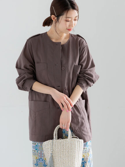 ノーカラーサファリジャケット《2026 spring catalog item》（ベージュ/ブラウン/ネイビー）｜Te chichi（テチチ）通販