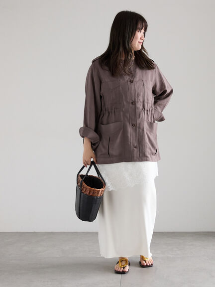 ノーカラーサファリジャケット《2026 spring catalog item》（ベージュ/ブラウン/ネイビー）｜Te chichi（テチチ）通販