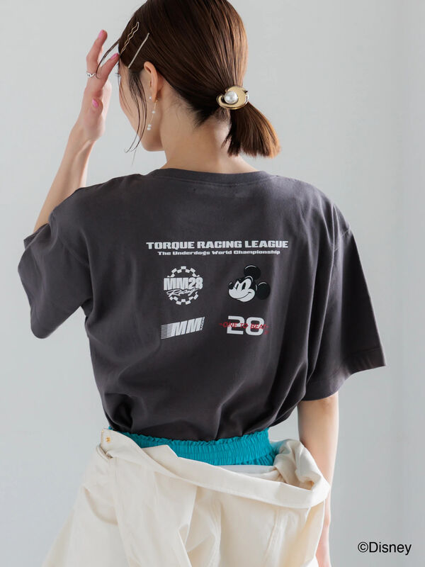 Disney】MICKEY/ロゴプリントTシャツ（オフホワイト/チャコールグレー