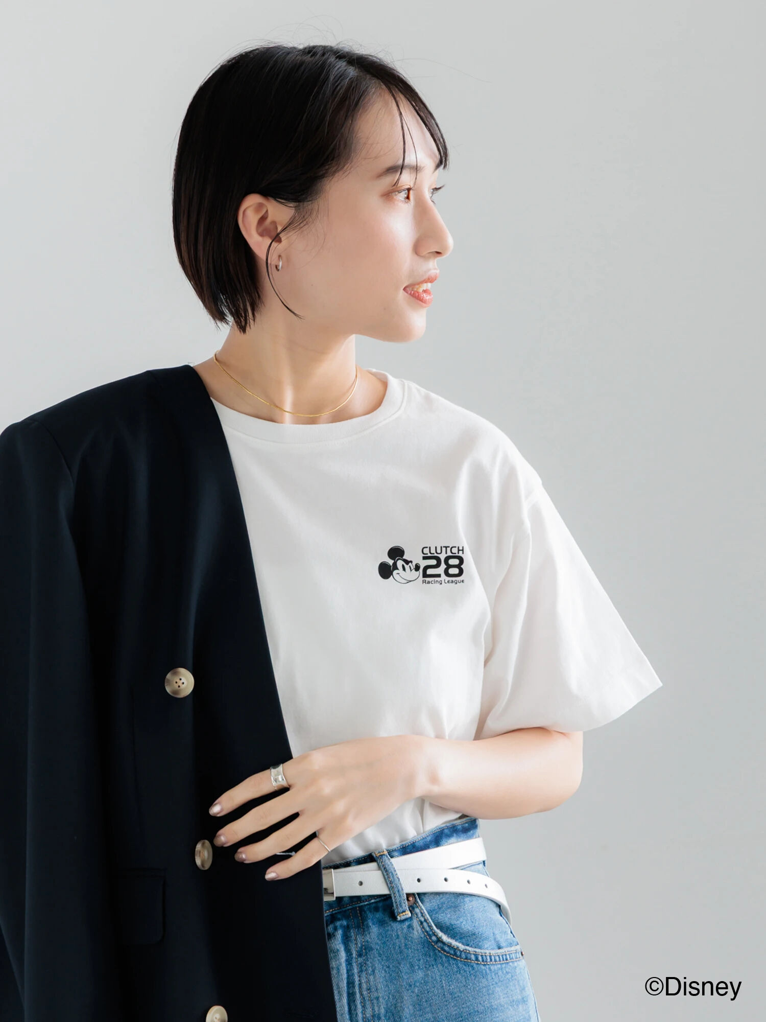 セール】 【Disney】MICKEY/ロゴプリントTシャツ（オフホワイト
