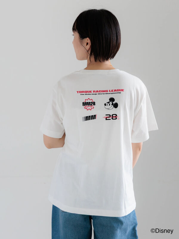 Disney】MICKEY/ロゴプリントTシャツ（オフホワイト/チャコールグレー
