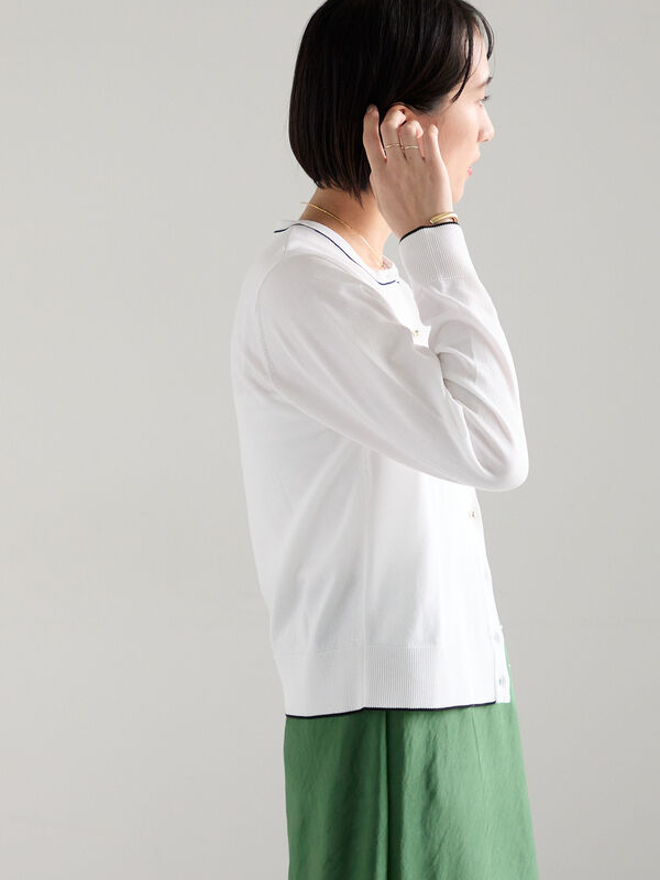 【美品】CHAH CHAH ダブルカーディガン インディゴ オーバーサイズ セール】 【接触冷感/UVカット/抗菌防臭】14G綿ポリクルーカーディガン
