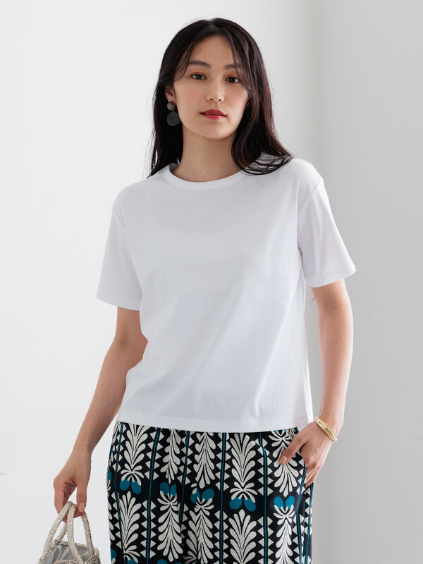 期間限定】 【調温】ミニマルネックTシャツ（オフホワイト/グレー