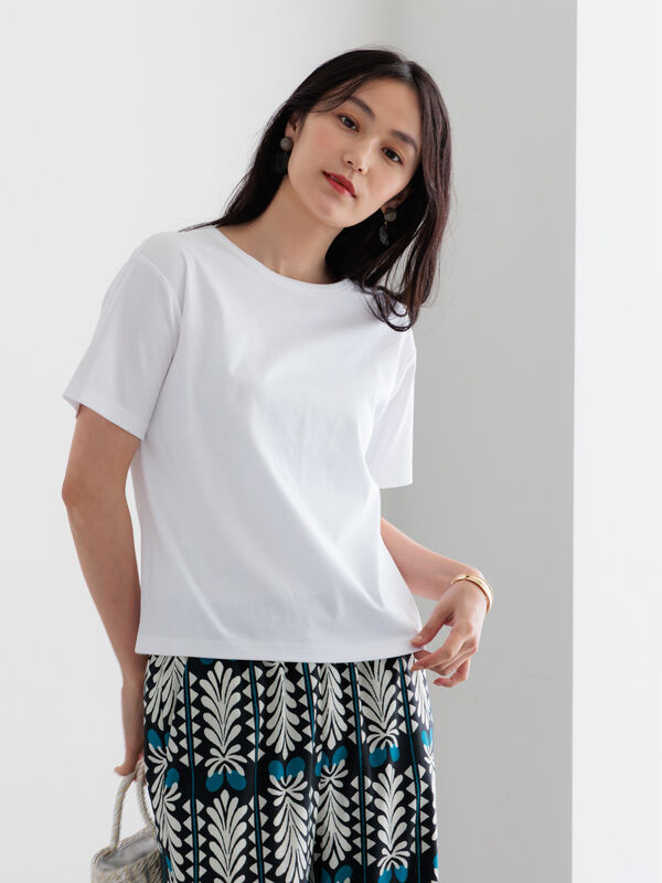 セール】 【調温】ミニマルネックTシャツ（オフホワイト/グレー