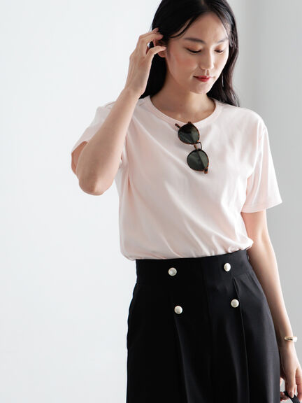 【調温】ミニマルネックTシャツ（オフホワイト/グレー/ブラック/ピンク）｜Te chichi（テチチ）通販