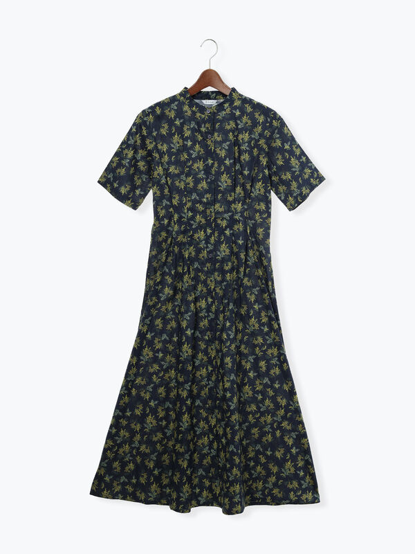 LIBERTY Techichi 花柄 ワンピース セール】 【LIBERTY FABRICS】ウエストタックワンピース（ブラック