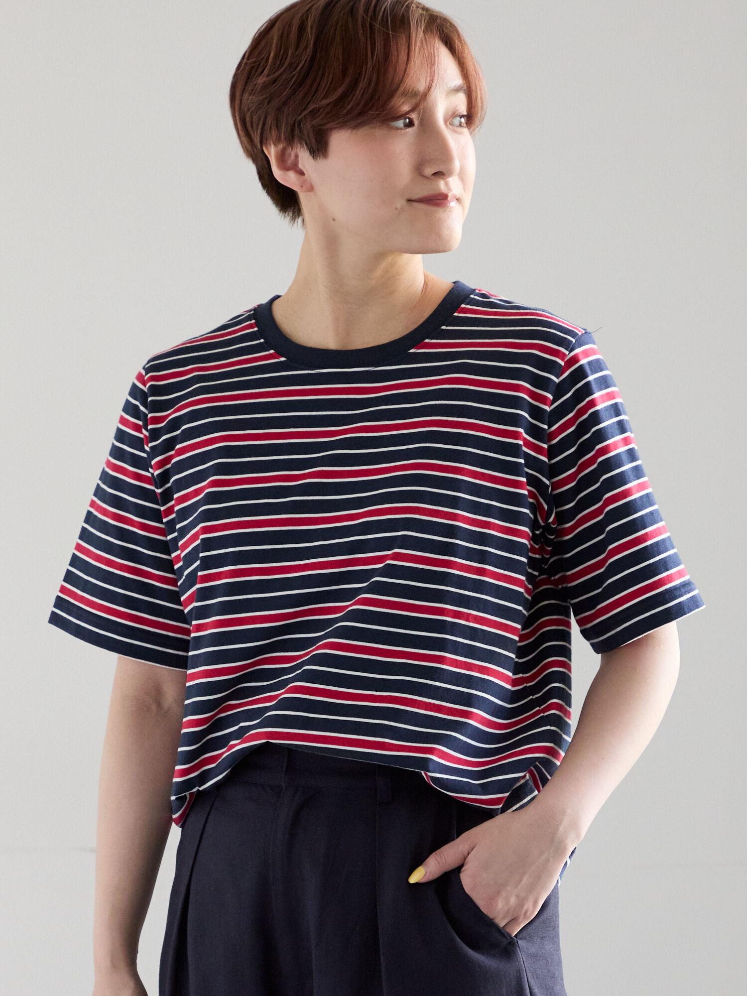 セール】 マルチボーダーTシャツ（ブラック/ベージュ/ネイビー