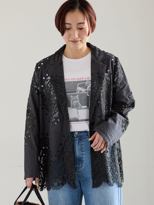 希少 Carrie Allen （M）蓮の花 総刺繍 コットンジャケット 黒 Shout At The Kenny
