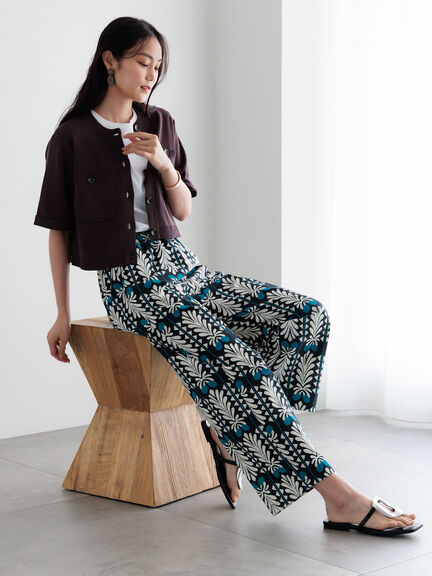 【調温】14G総針ハーフスリーブニットジャケット（オフホワイト/ブラック/ブラウン）｜Te chichi（テチチ）通販