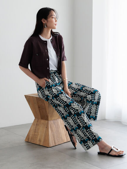 【調温】14G総針ハーフスリーブニットジャケット（オフホワイト/ブラック/ブラウン）｜Te chichi（テチチ）通販