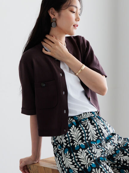 【調温】14G総針ハーフスリーブニットジャケット（オフホワイト/ブラック/ブラウン）｜Te chichi（テチチ）通販