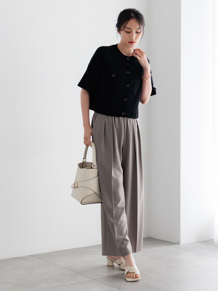 【調温】14G総針ハーフスリーブニットジャケット（オフホワイト/ブラック/ブラウン）｜Te chichi（テチチ）通販