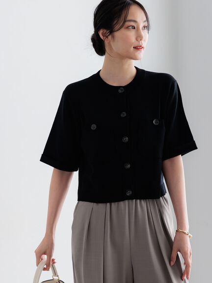 【調温】14G総針ハーフスリーブニットジャケット（オフホワイト/ブラック/ブラウン）｜Te chichi（テチチ）通販