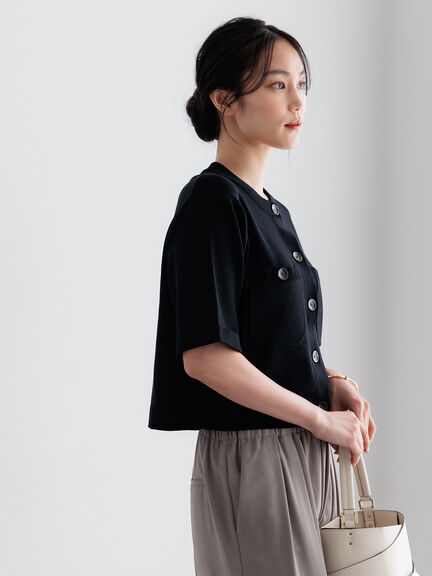 【調温】14G総針ハーフスリーブニットジャケット（オフホワイト/ブラック/ブラウン）｜Te chichi（テチチ）通販