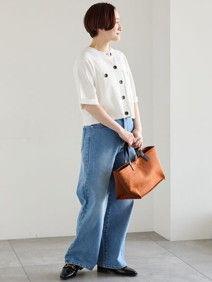 【調温】14G総針ハーフスリーブニットジャケット（オフホワイト/ブラック/ブラウン）｜Te chichi（テチチ）通販