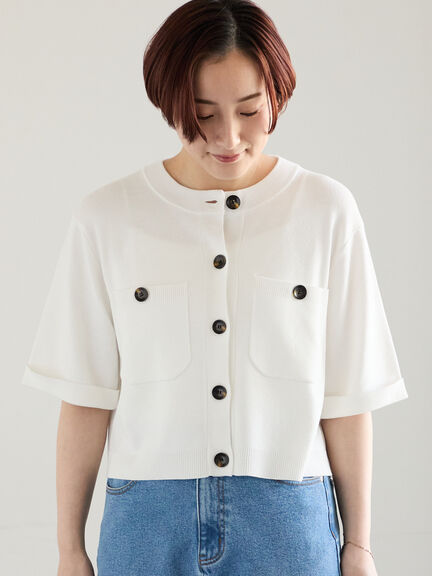 【調温】14G総針ハーフスリーブニットジャケット（オフホワイト/ブラック/ブラウン）｜Te chichi（テチチ）通販