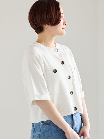 【調温】14G総針ハーフスリーブニットジャケット（オフホワイト/ブラック/ブラウン）｜Te chichi（テチチ）通販