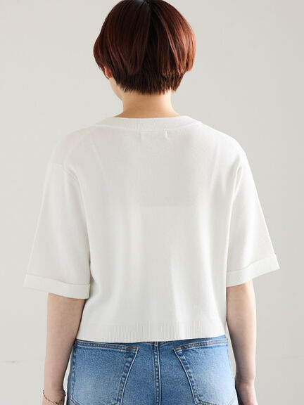 【調温】14G総針ハーフスリーブニットジャケット（オフホワイト/ブラック/ブラウン）｜Te chichi（テチチ）通販