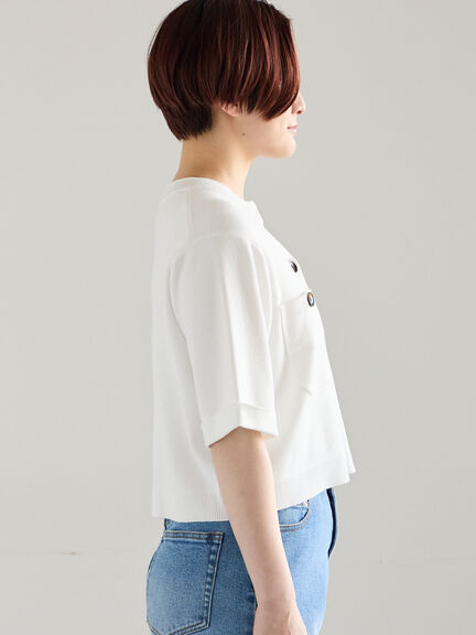 【調温】14G総針ハーフスリーブニットジャケット（オフホワイト/ブラック/ブラウン）｜Te chichi（テチチ）通販