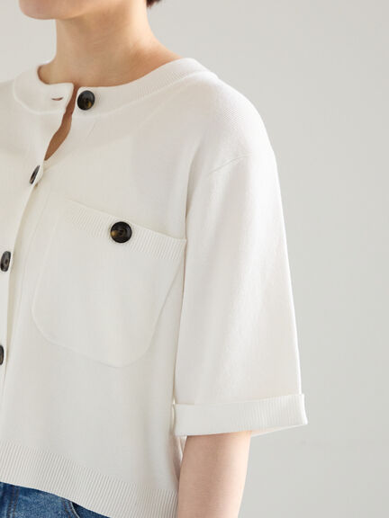 【調温】14G総針ハーフスリーブニットジャケット（オフホワイト/ブラック/ブラウン）｜Te chichi（テチチ）通販